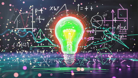 glowing light bulb surrounded by mathematical formulas and abstract concepts