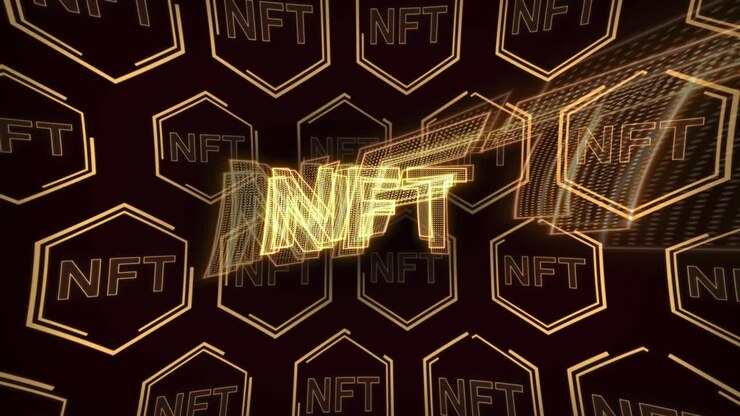Animation of nft cryptocurrency symbols moving on black background