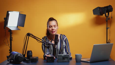 talking to the camera about two types of v mount batteries