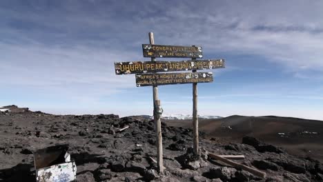 shot of the sign on top of kilimanjaro summit