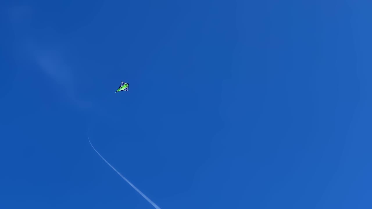 긴 줄이 깊은 곳으로 날아가는 녹색 연