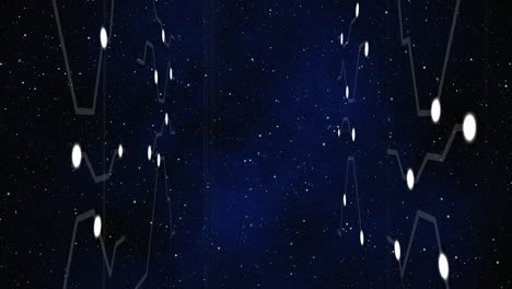 animación de puntos blancos brillantes con rastros de luz que se mueven en el cielo nocturno con estrellas