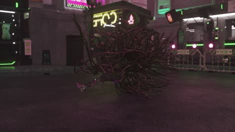 cyberpunk street with alien plant