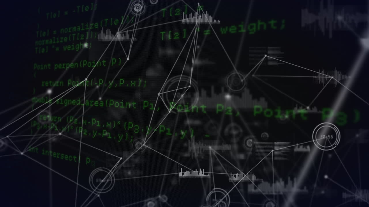 Animation of network of connections with icons over data processing