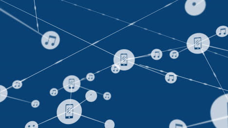 animación de la red de conexiones con iconos sobre fondo azul