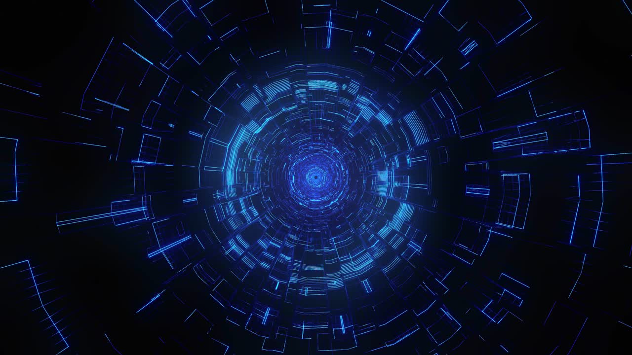 Infinite flight into cosmic web structure, abstract neon circle sci-fi tunnel. Futuristic VJ loop motion graphics for music video, night club concert, audio visual show background. Cyber punk. 3D animation 4K loop