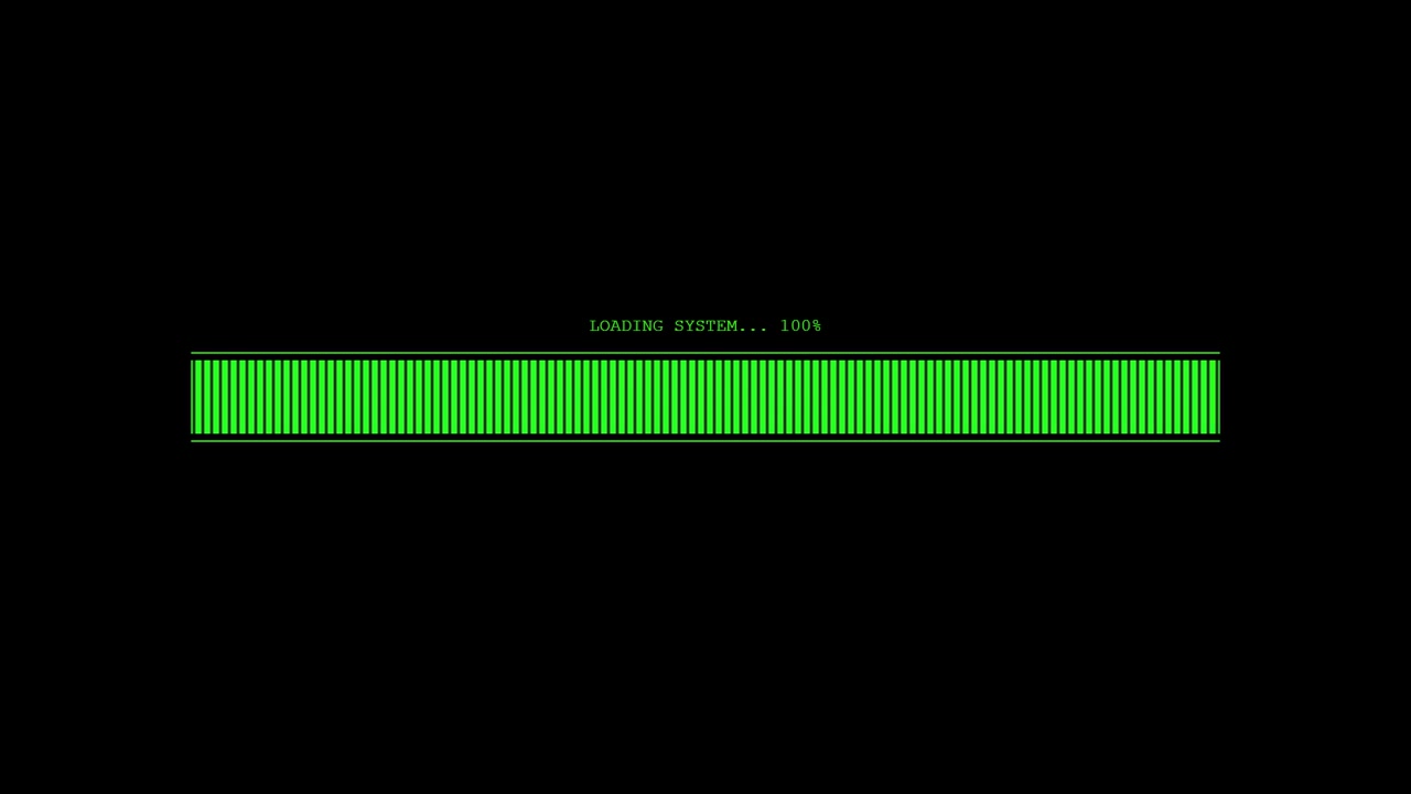 Digital Loading Bar Progressing to Completion on Black Background