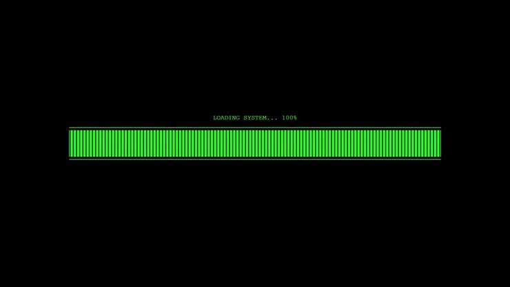 Digital Loading Bar Progressing to Completion on Black Background