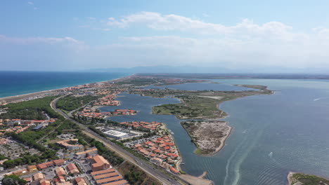 étang de salses-leucate coastal lake aerial shot residential seaside resort