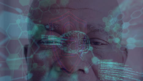 animation of molecules with brain and data processing over african american man