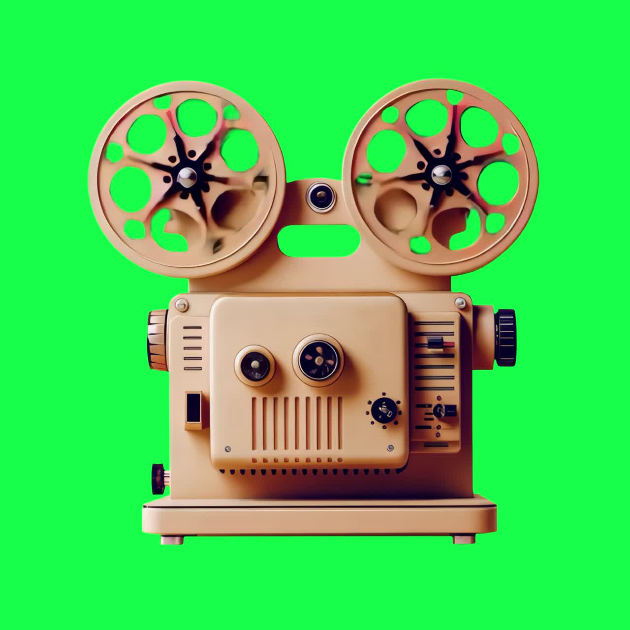 Vintage film projector nostalgia animation, transparent 4K video, green screen