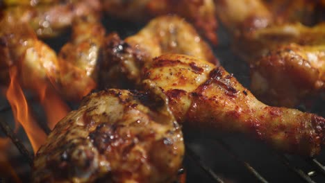 delicious chicken pieces frying on barbecue grill