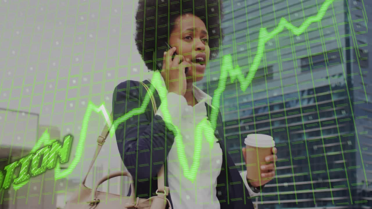 animación de datos de negocios sobre mujeres afroamericanas que usan teléfonos inteligentes