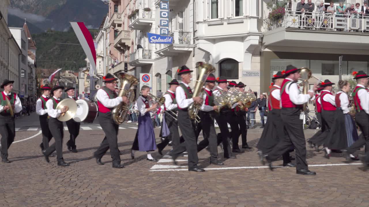 Traditional Marching Band Parade in European Town