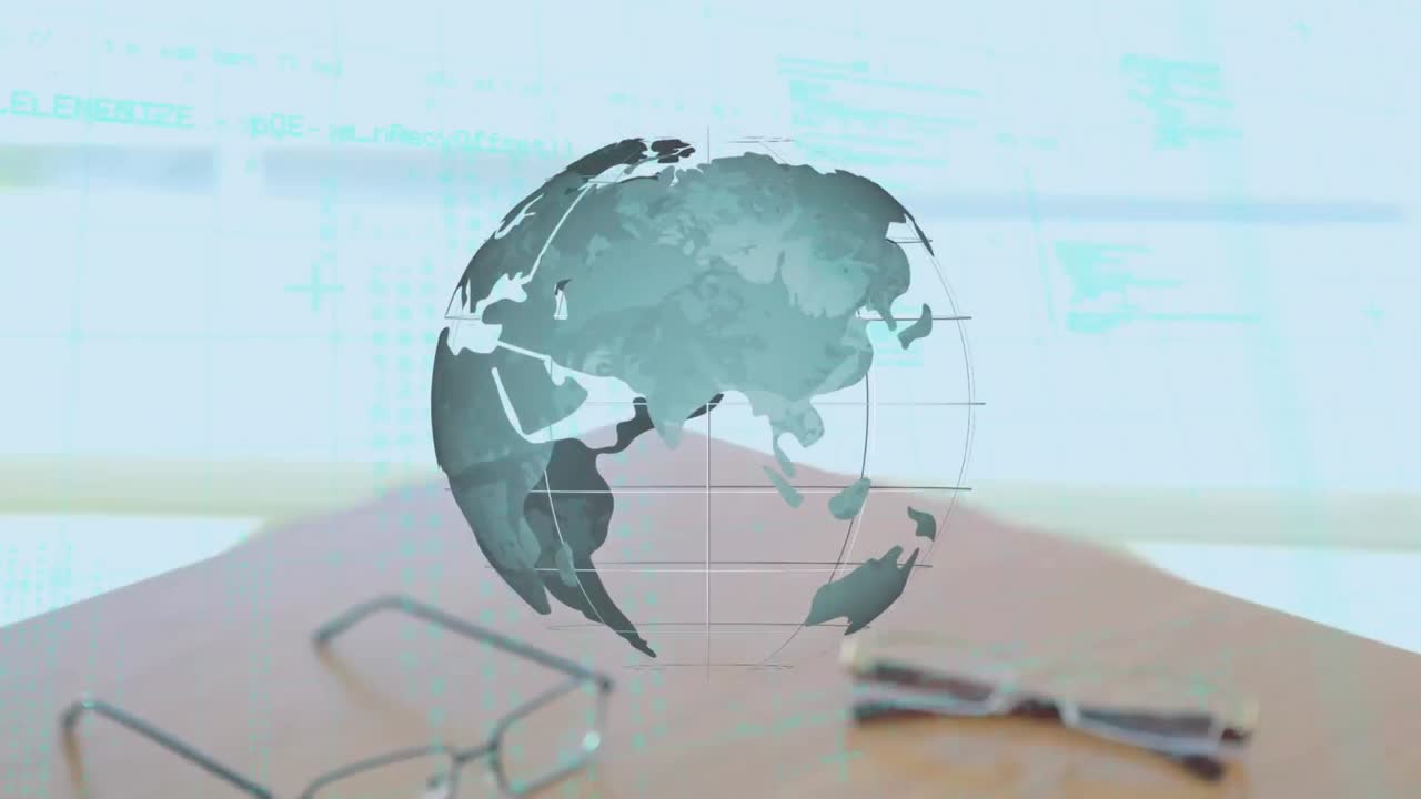 세계 표면의 애니메이션과 손을 흔드는 사람들 위의 데이터 처리