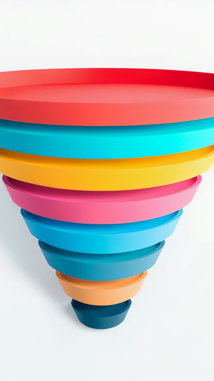 Vertical video: Playback starting camera rising in studio revealing rings funnel showing depth