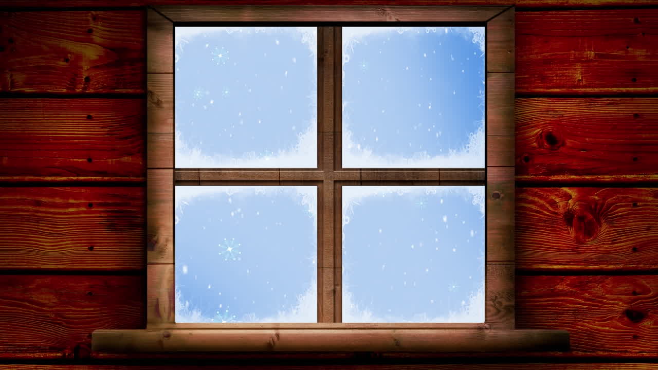 창문 을 통해 볼 수 있는 눈 이 떨어지는 애니메이션