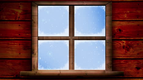 Animation of snow falling seen through window