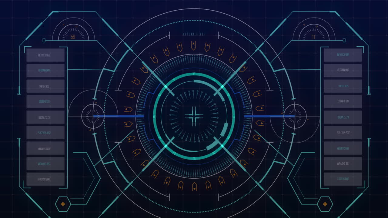 escaneo de alcance e interfaz digital con procesamiento de datos contra un fondo azul