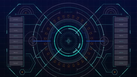 escaneo de alcance e interfaz digital con procesamiento de datos contra un fondo azul