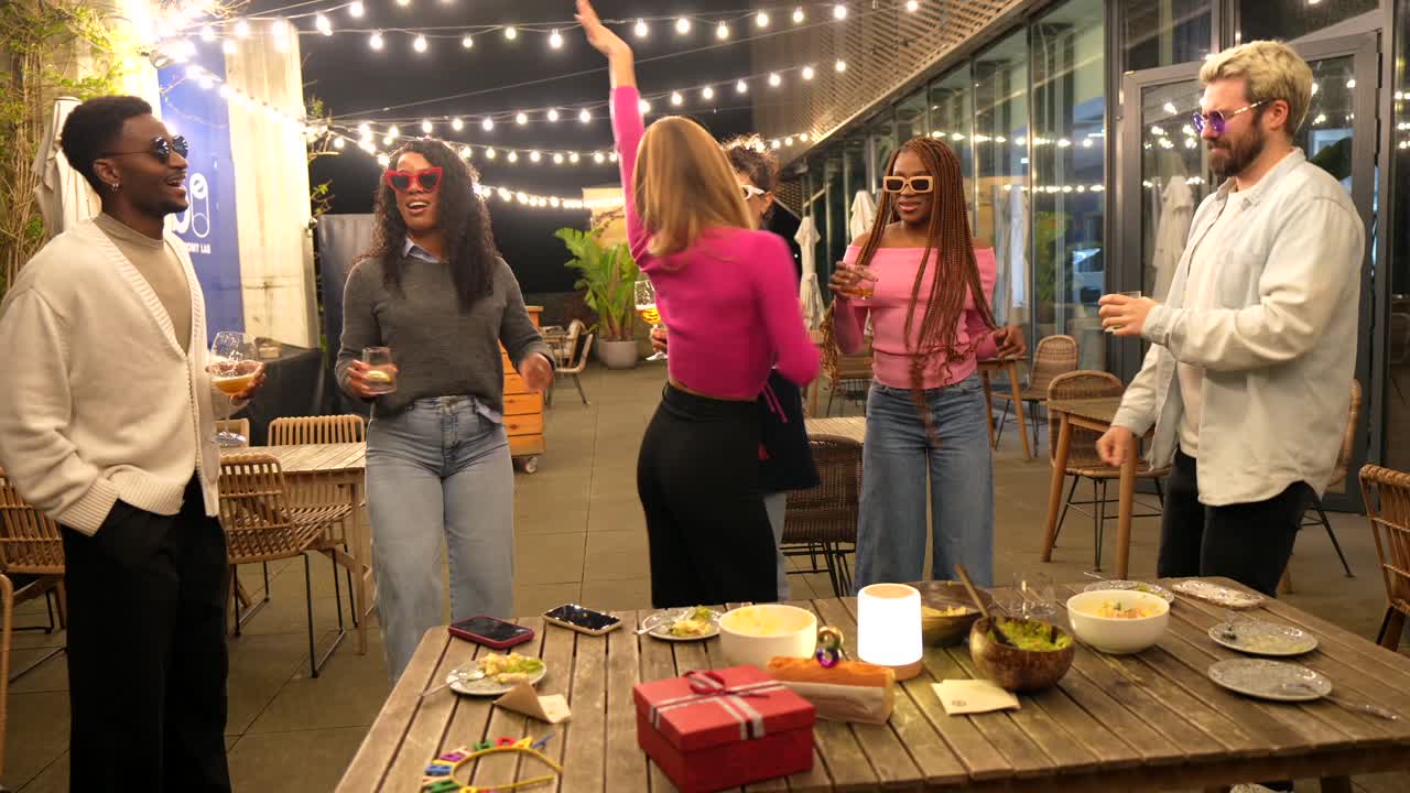 Friends celebrating at an outdoor party