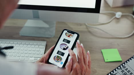 woman ordering food online using a food delivery app on smartphone