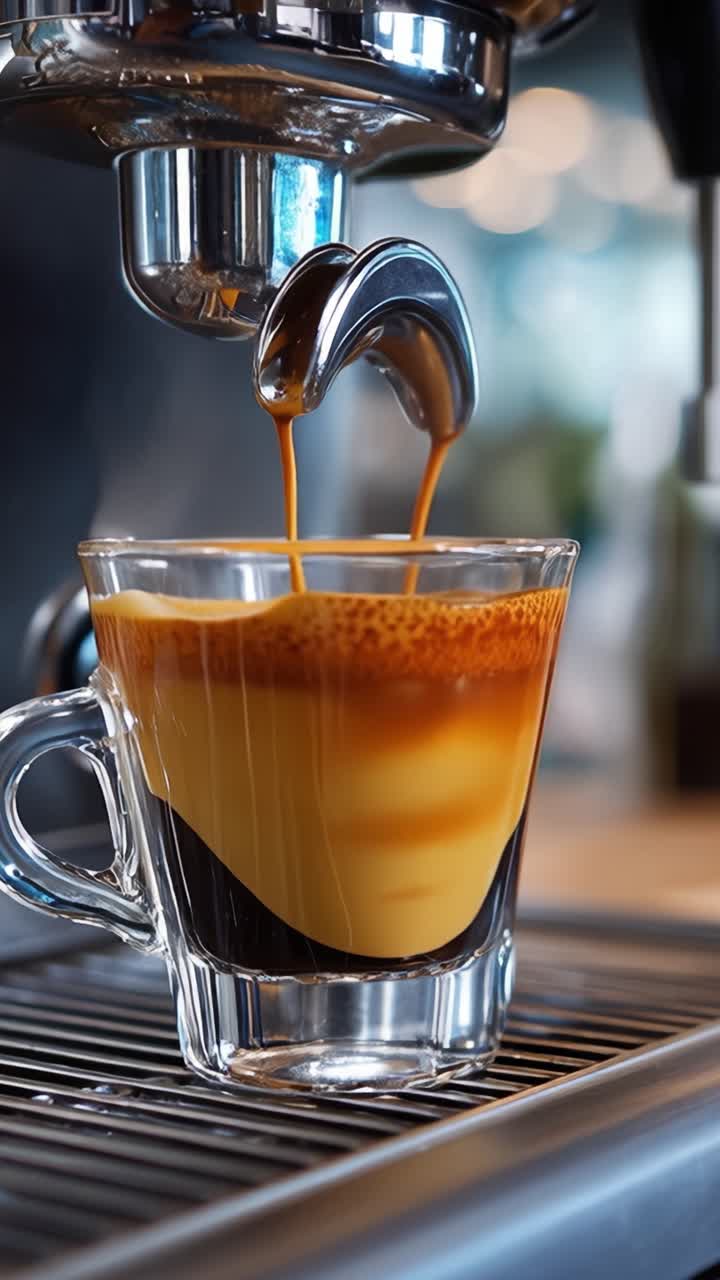 Espresso Perfetto: Dettaglio ravvicinato dall'Estrazione Intensa alla Crema Ideale in Tazza di Vetro, L'Arte del Caffè.