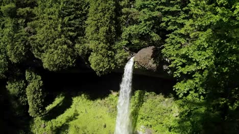 foliage revealed cascades flowing over rocky ledge at silver falls state park in oregon