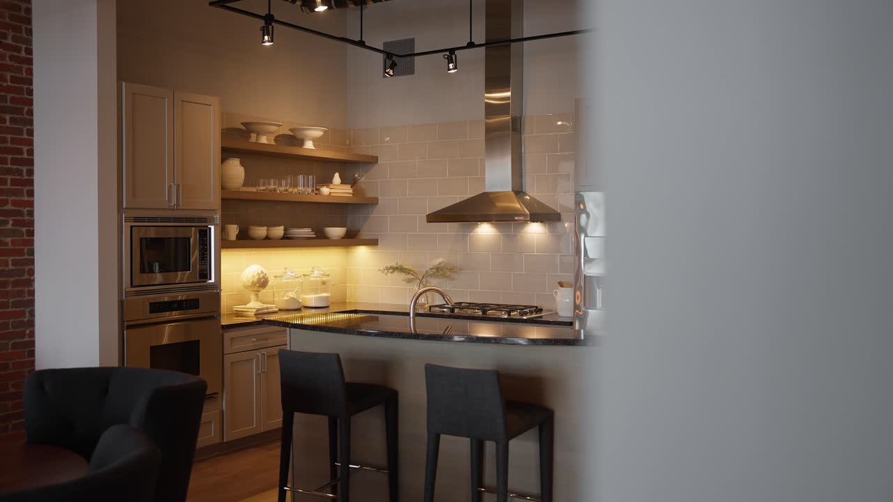 scatto rivelatore di una cucina moderna con finiture grigie