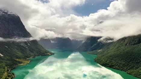 beautiful nature norway natural landscape lovatnet lake.