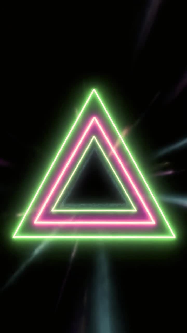 Abstract Glowing Neon Triangle Moving Through a Light Tunnel