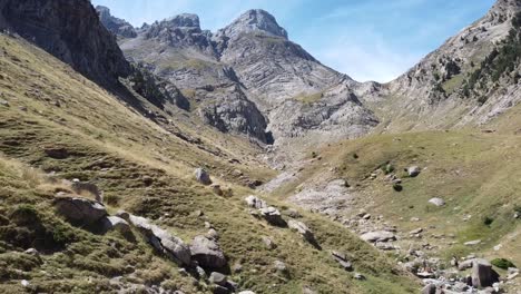 aerial drone footage of the view of a mountainous natural and bright landscape