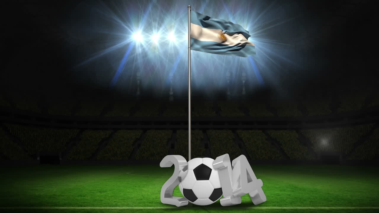 아르헨티나 국기가 발 기둥에서 메시지와 함께 흔들리고 있습니다.