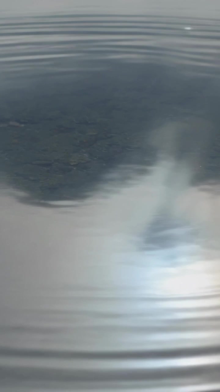 Vertical video: Rippling water forming rings filling frame after faint splash rising and fading