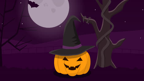 Eine-Animation-Eines-Kürbis-Halloween-Hintergrunds-Mit-Flachem-Design