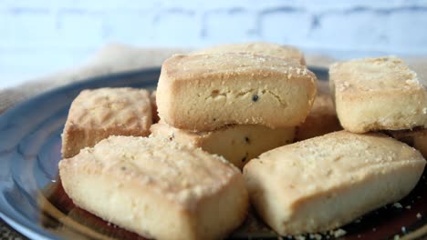 stacked rectangular cookies on a plate