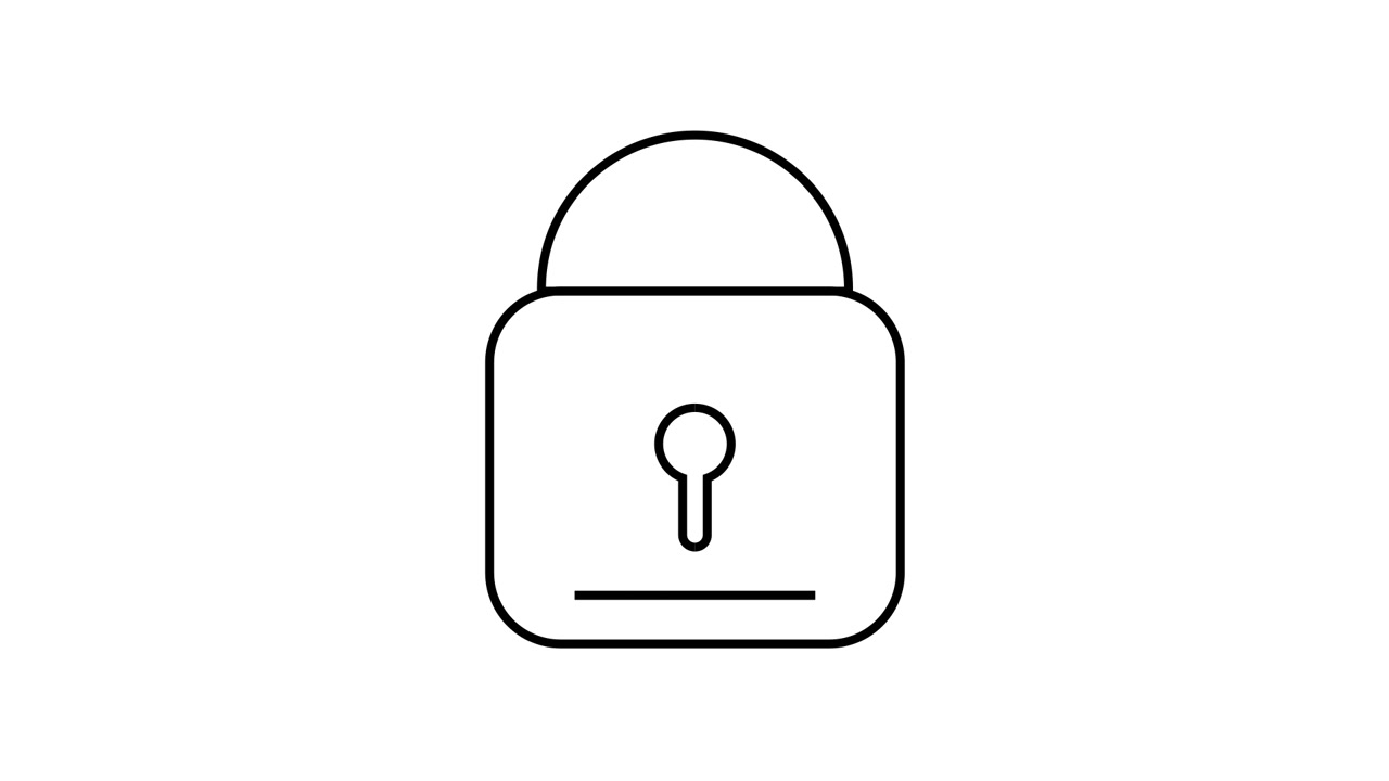 Icona animata a linee di un lucchetto per sicurezza e protezione.