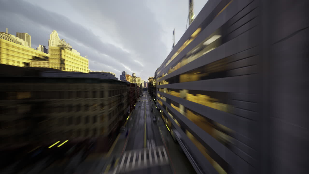 Urban street captured during golden hour with blurred movement effect