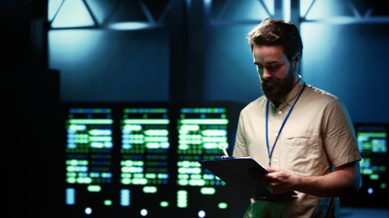 experto haciendo inspección en el centro de datos