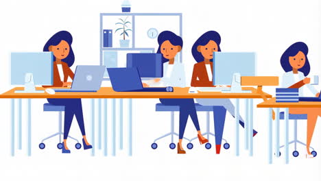 women working at desks with computers in an office environment