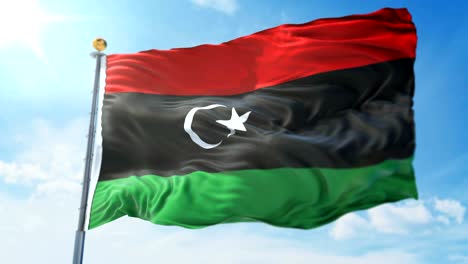 libya flag seamless looping 3d rendering video. beautiful textile cloth fabric loop waving