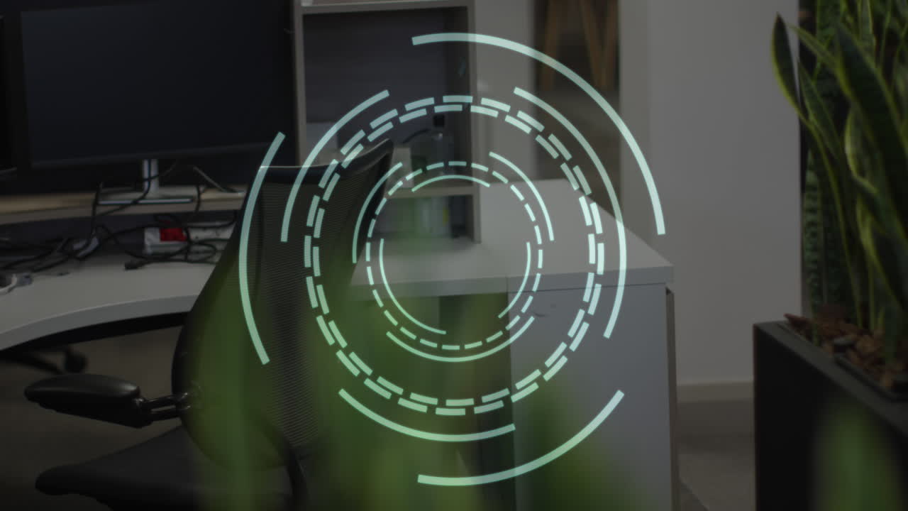 animación de escaneo de alcance sobre la oficina vacía.
