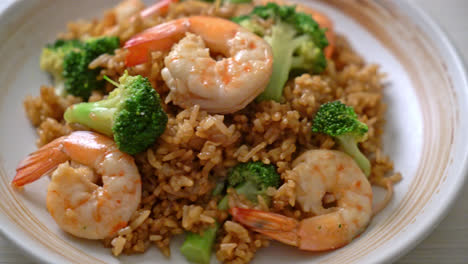 fried rice with broccoli and shrimps - homemade food style