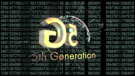 animación de 5g texto de quinta generación sobre el globo y números que cambian en el fondo