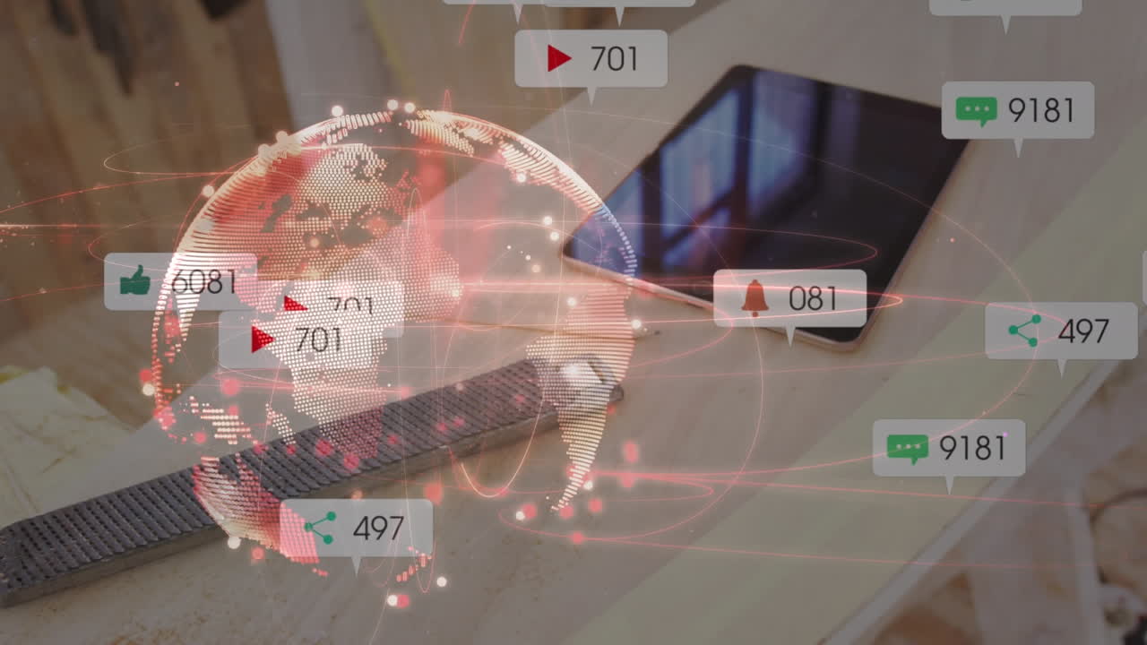 태블릿과 글로브를 통한 연결 네트워크의 애니메이션