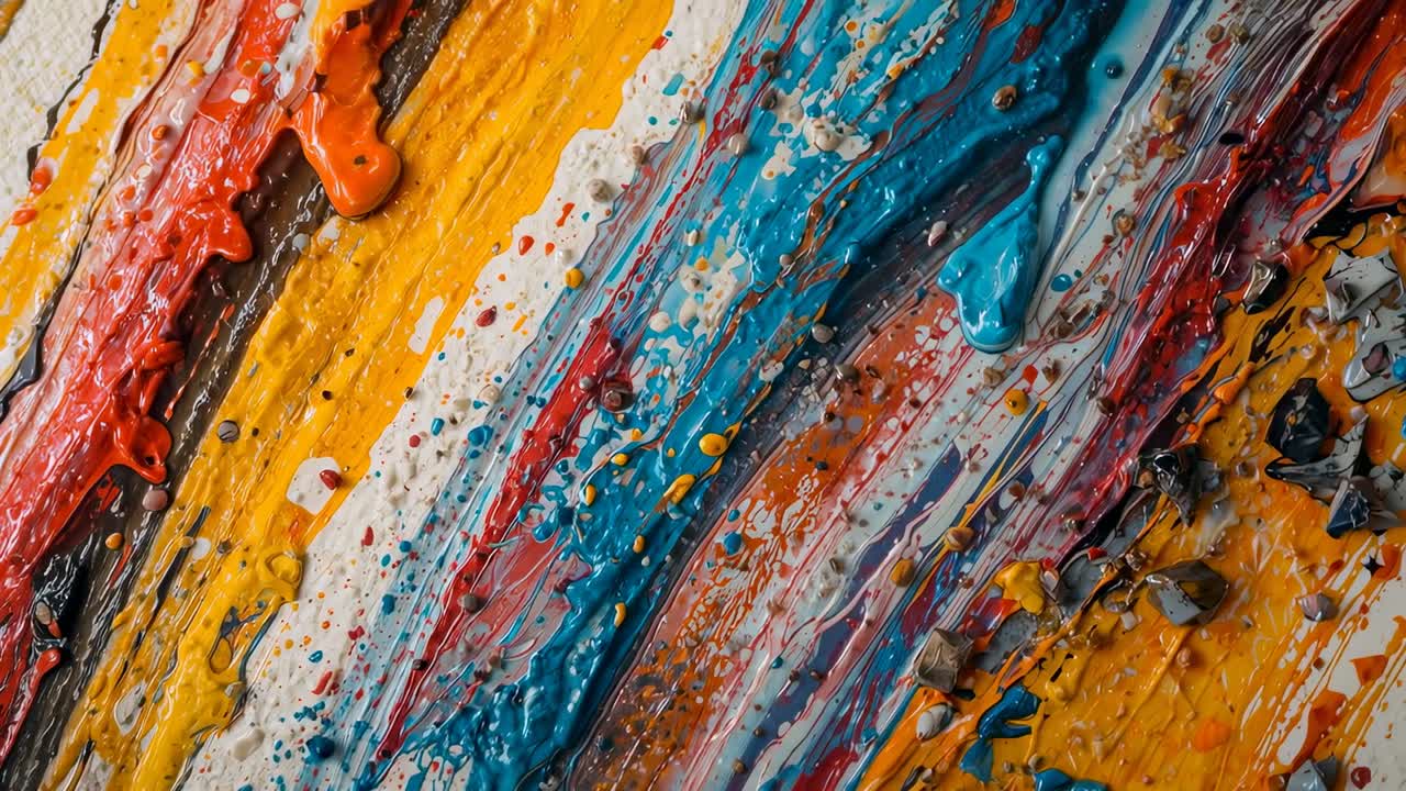 Angolazione della camera che rivela uno studio ravvicinato su aree di lavoro allungate in studio, che mostra spesse goccioline di impasto