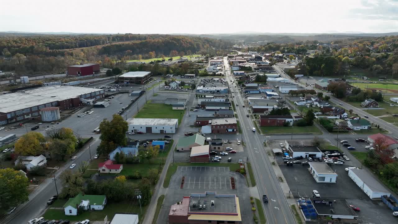 Aerial View of a Small Town in Autumn