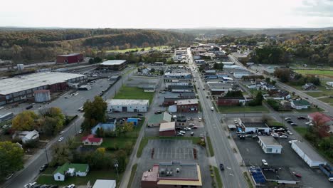 aerial view of a small town in autumn