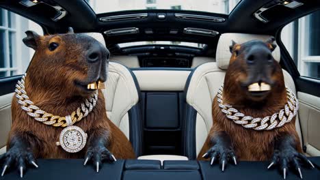 capybaras in a luxury car