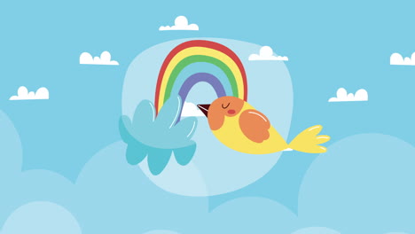 rainbow and clouds and bird animation